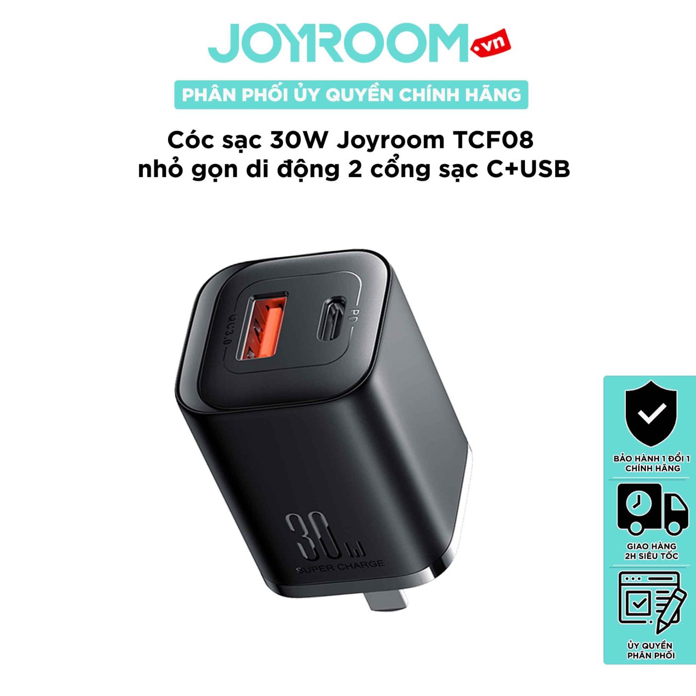 Cóc sạc 30W Joyroom TCF08 nhỏ gọn di động 2 cổng sạc C+USB