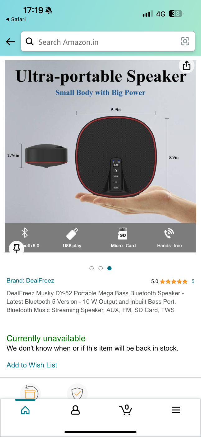 Loa Bluetooth Musky DY-52 ( Hàng Amazon) Bluetooth 5.0 - công suất 10 W , TWS