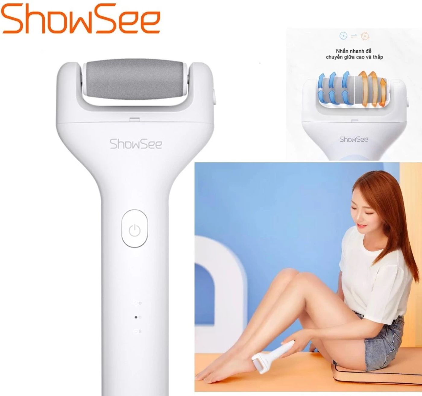 Máy Chà Gót Chân Showsee B1-W pin sạc Dụng Cụ Con Lăn Tẩy Da Chết Cho Gót Chân