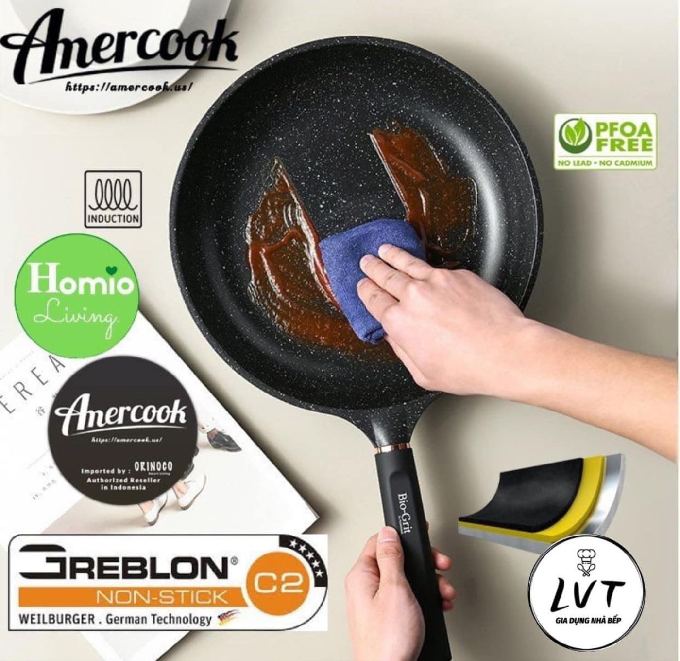 Chảo chống dính Amercook Bio-Grit 20cm