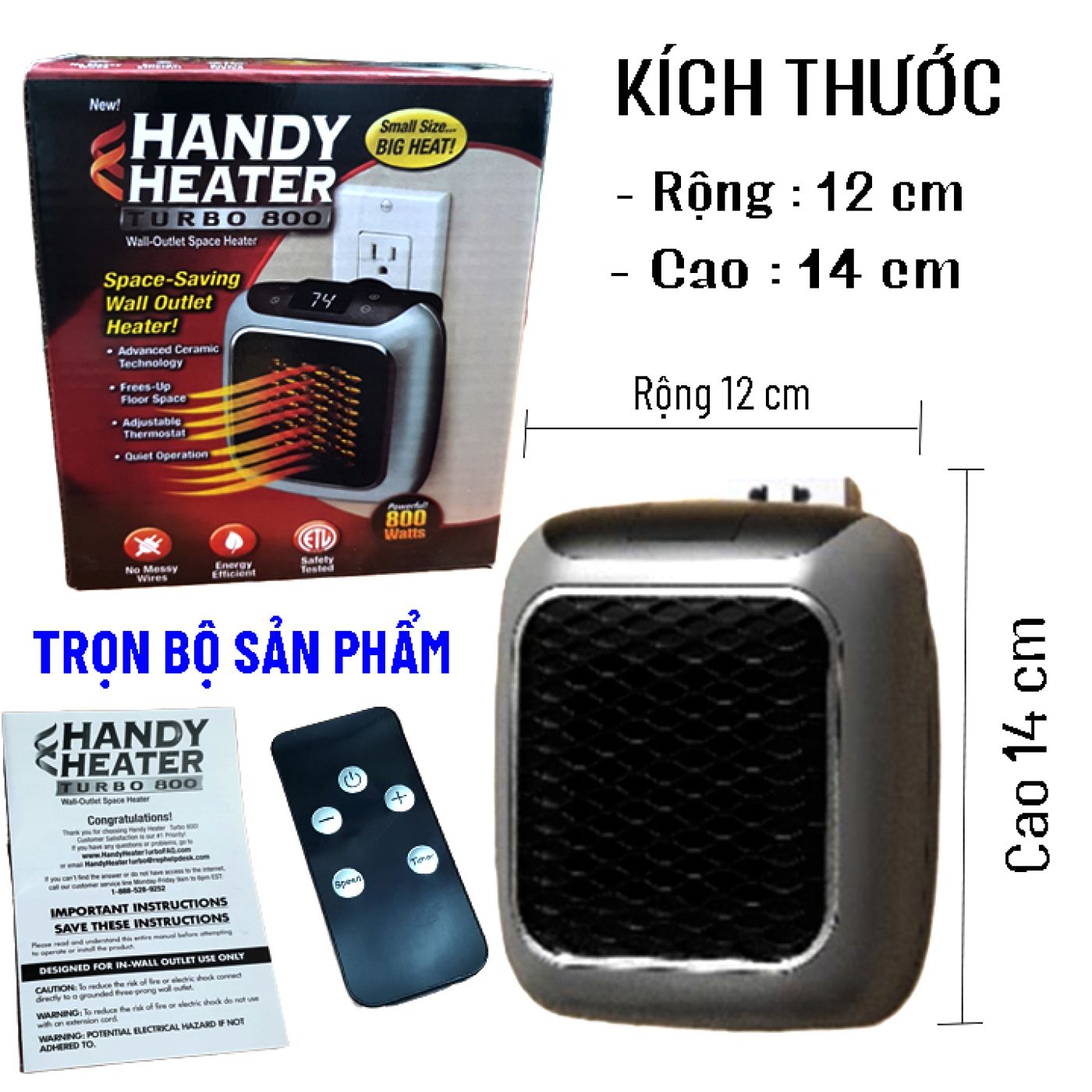 Máy sưởi, quạt sưởi mini treo tường công suất 800w