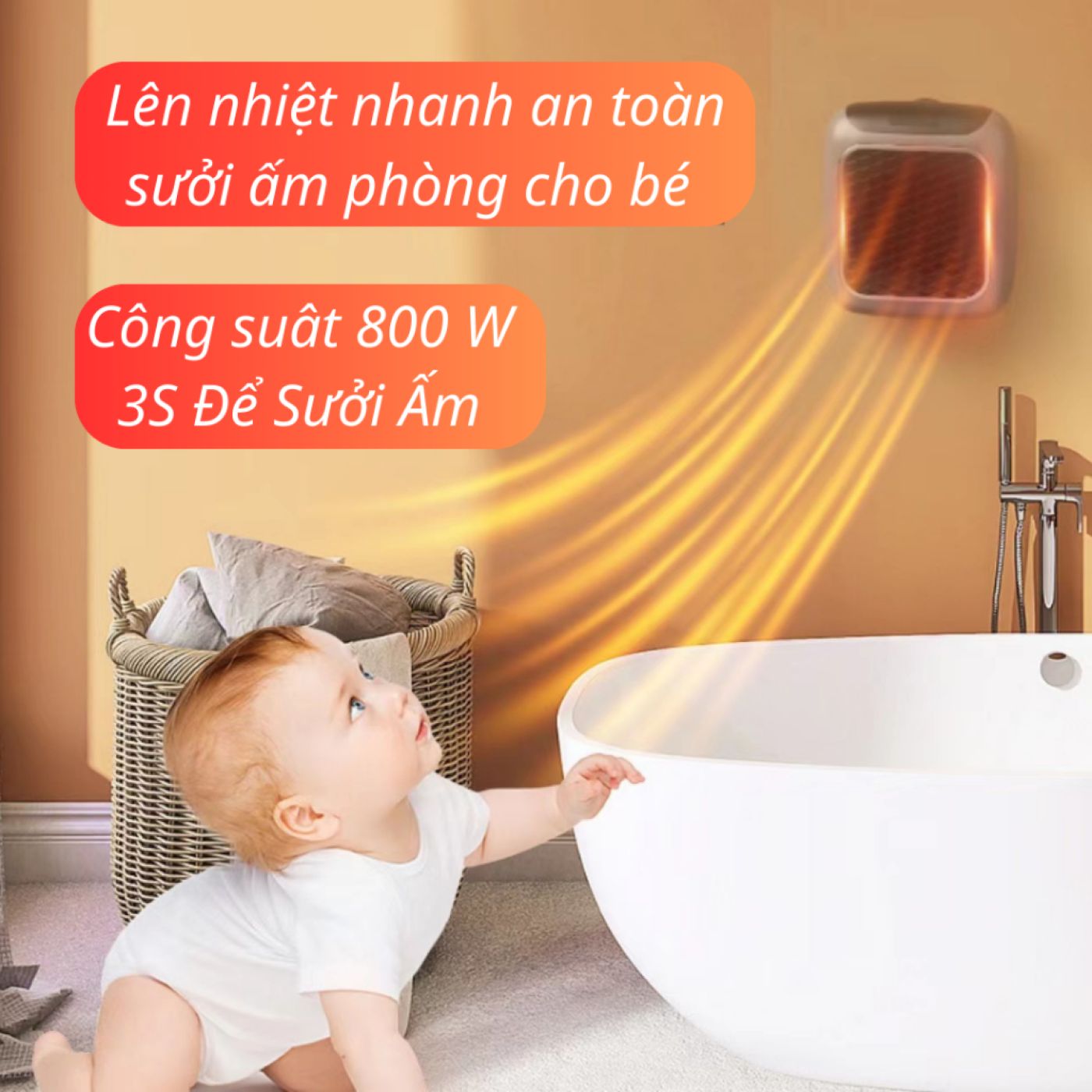 Máy sưởi, quạt sưởi mini treo tường công suất 800w