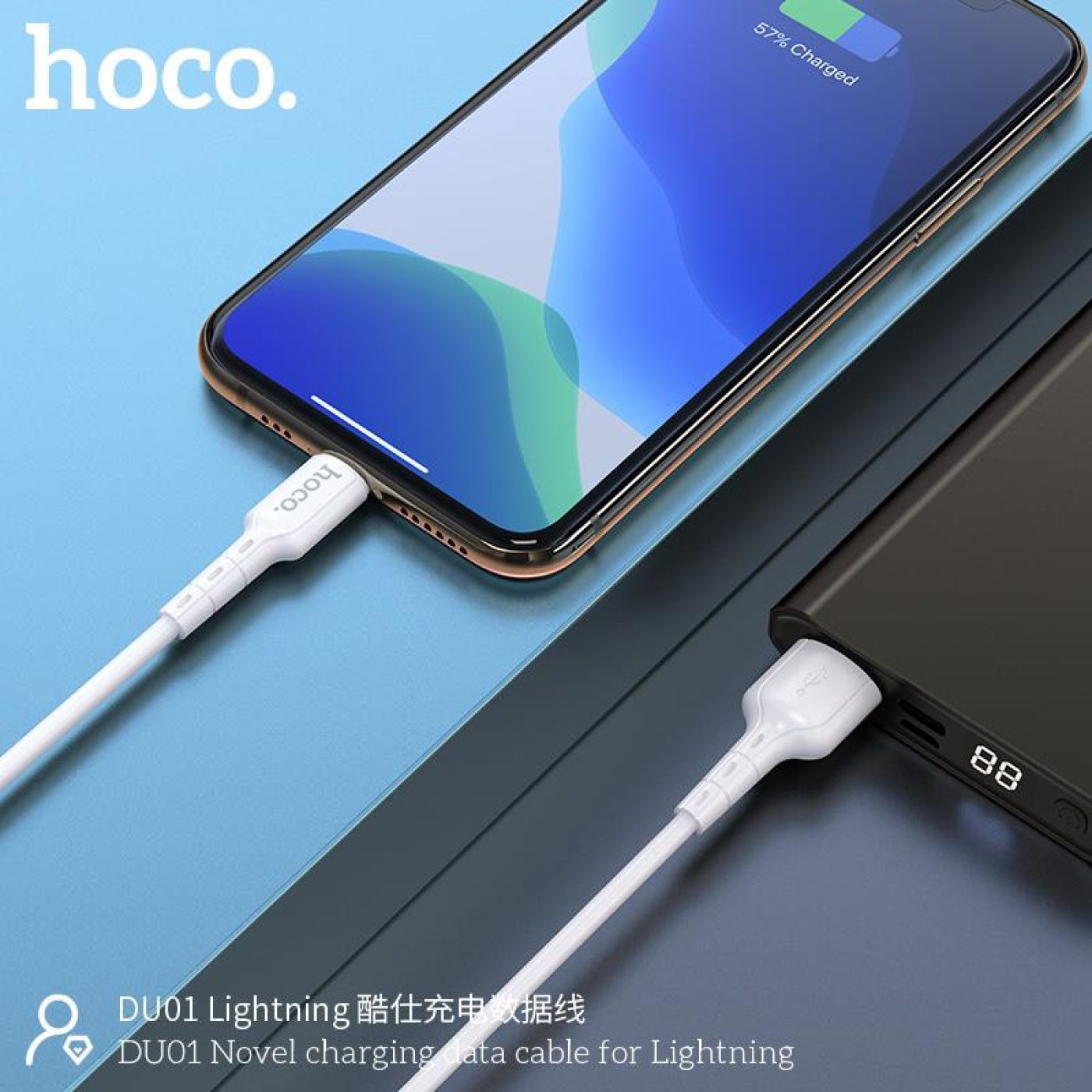 Cáp sạc DU01 Hoco Lightning iPhone dài 1m , dây nhựa cứng cáp chống gãy gập