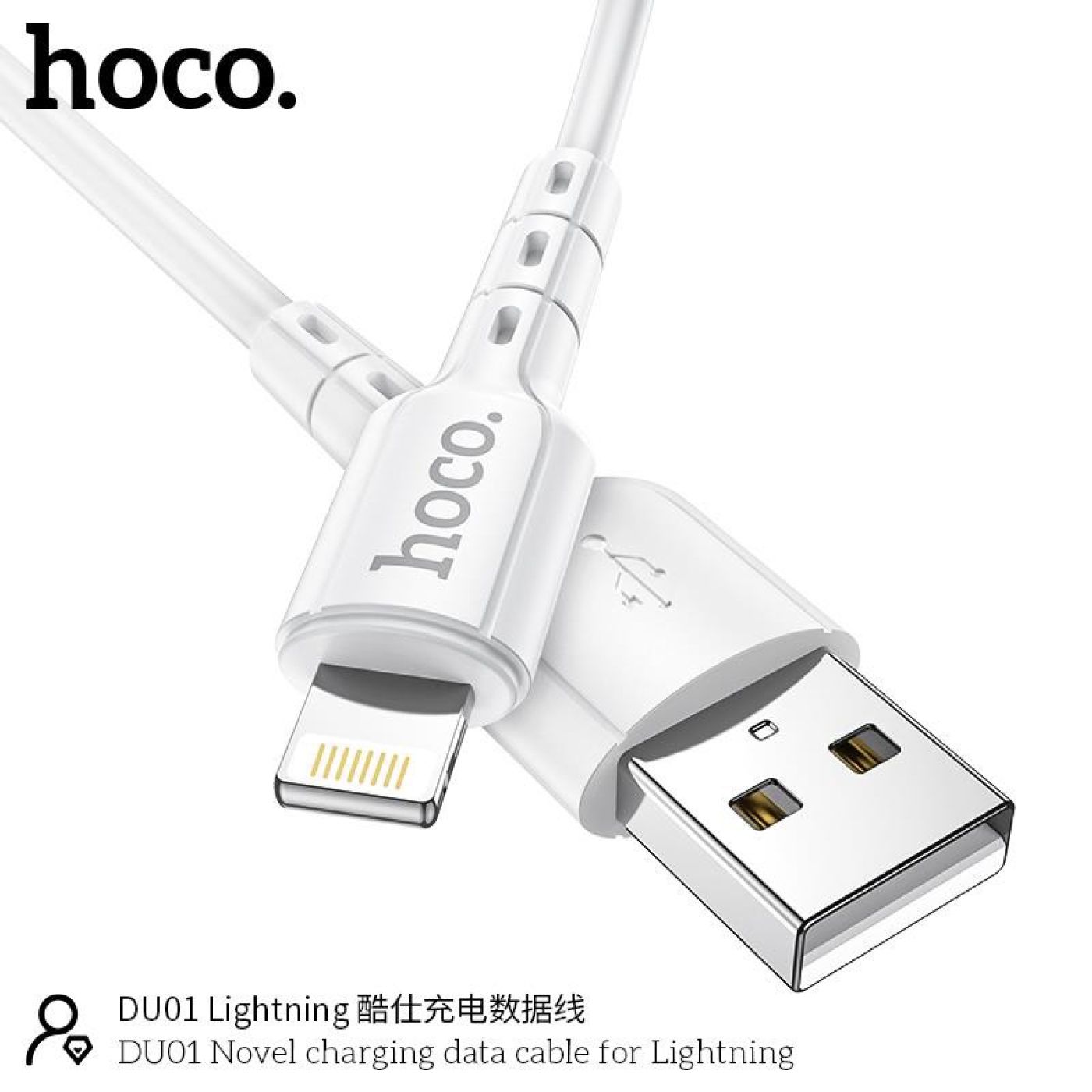 Cáp sạc DU01 Hoco Lightning iPhone dài 1m , dây nhựa cứng cáp chống gãy gập