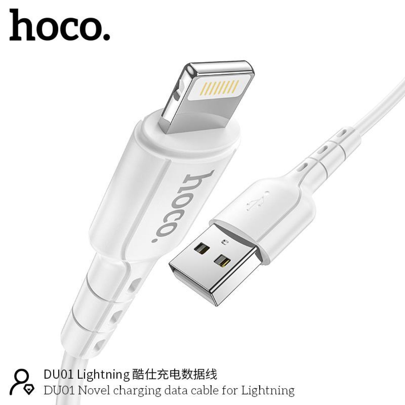 Cáp sạc DU01 Hoco Lightning iPhone dài 1m , dây nhựa cứng cáp chống gãy gập