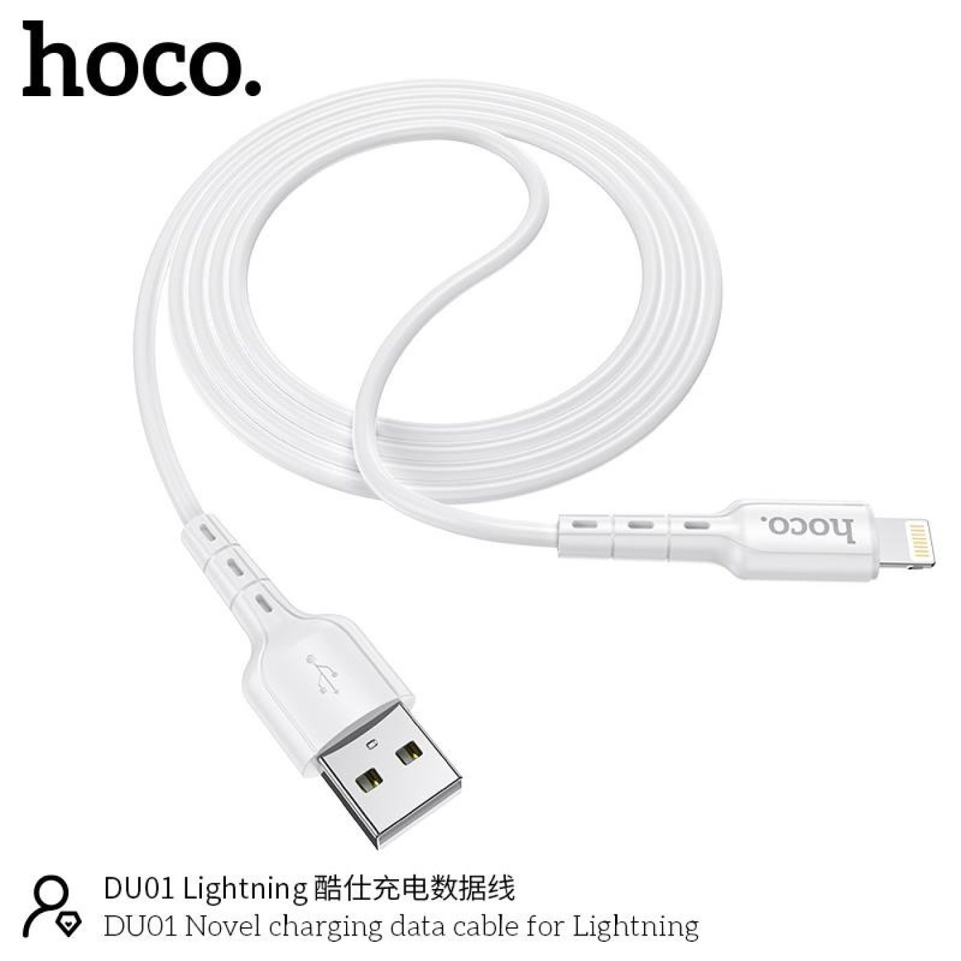 Cáp sạc DU01 Hoco Lightning iPhone dài 1m , dây nhựa cứng cáp chống gãy gập