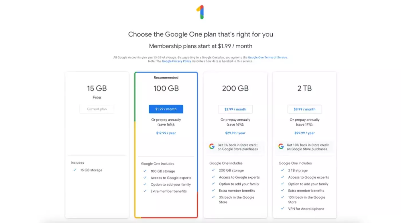 Google One [ Google Drive - Google Photos ]