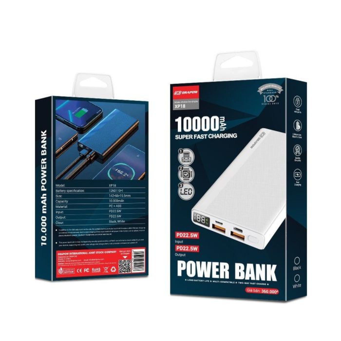 Pin dự phòng 10.000mAh sạc nhanh 22.5W Drapow XP18