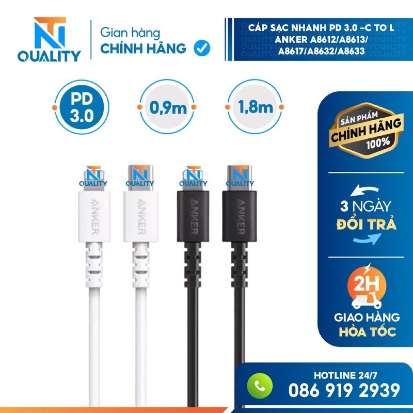 Cáp USB-C to Lightning Anker PowerLine Select A8613 1.8m