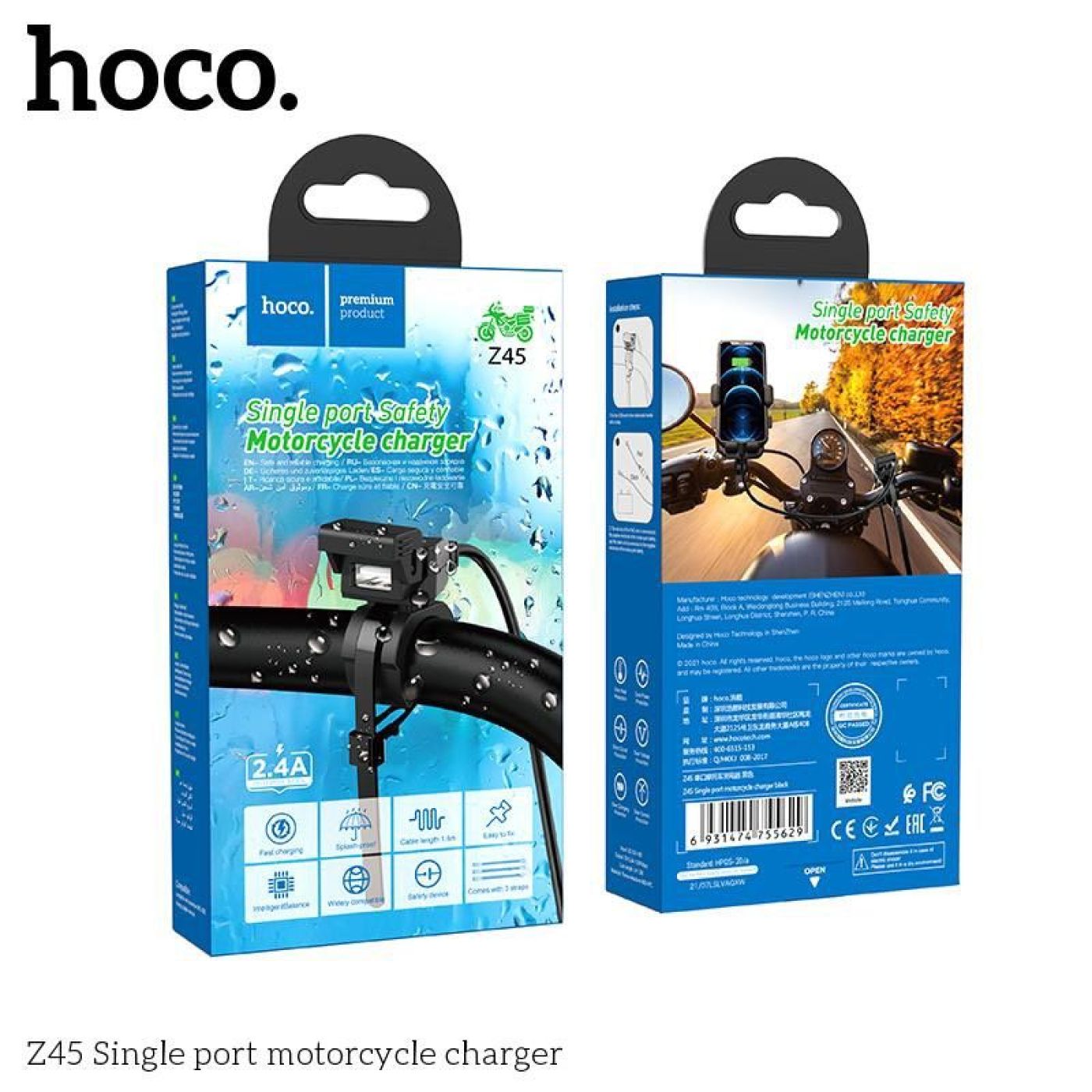 Tẩu sạc Hoco Z45 dành cho xe máy USB sạc điện, chống nước