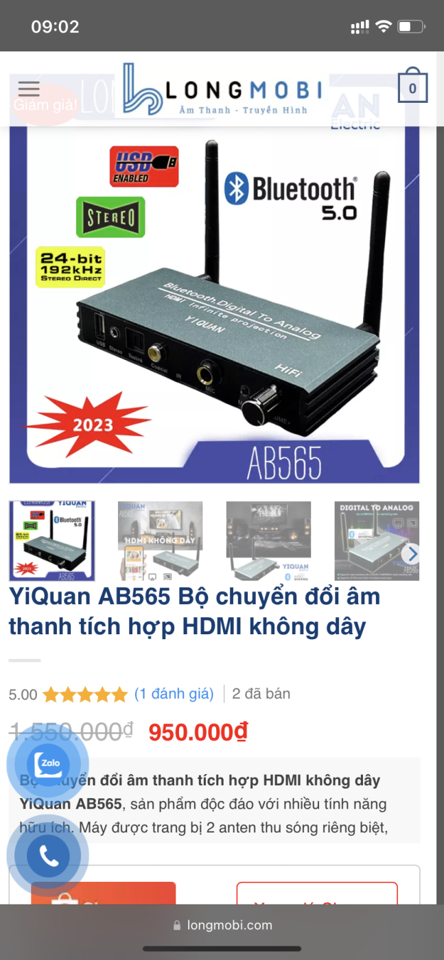 Bộ chuyển đổi digital To Analog YIQUAN AB 565 Kết nối HDMI ko dây, Bluetooth